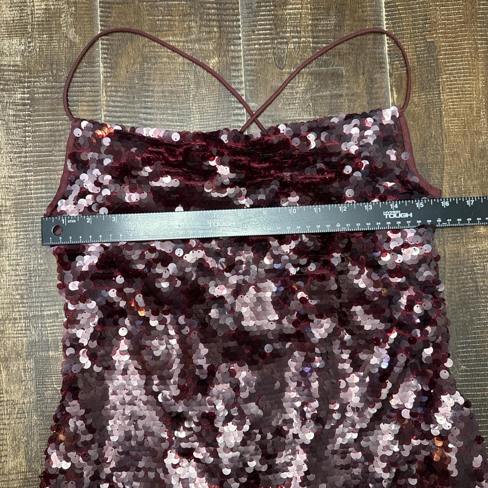 Wild Fable Burgundy Sequined Open Back Spaghetti Strap Mini Dress - Picture 3 of 8